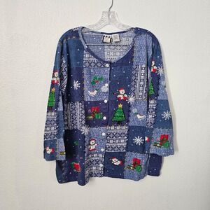 Vintage‎ Take Two Christmas Snowman Patchwork Style Women's Blouse
